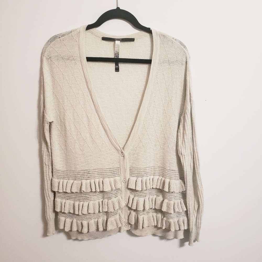 Kensie Ivory Ruffled Cardigan...M